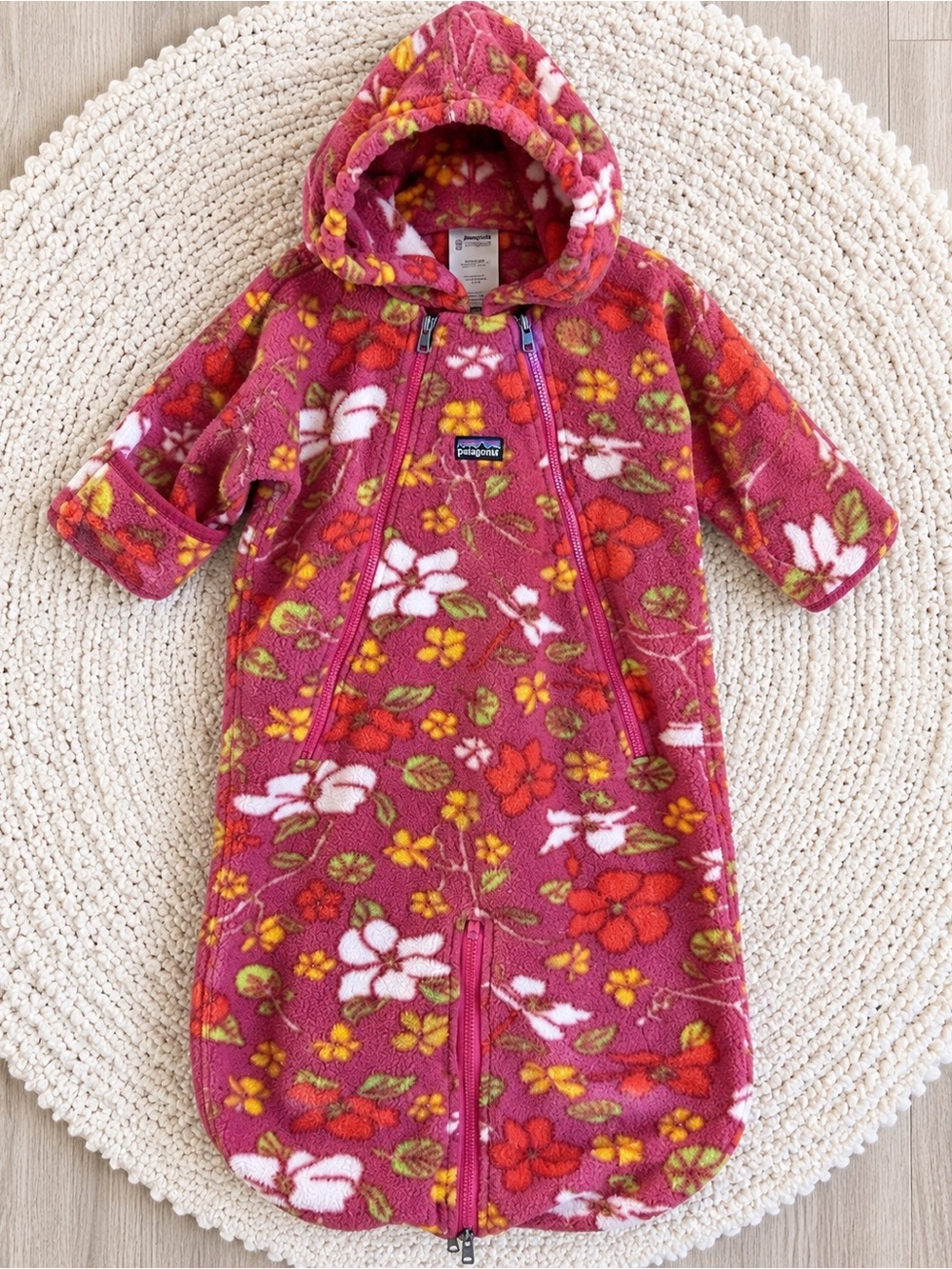 Patagonia Baby Synchilla Floral Fleece Hooded Bunting One Piece Pink Double Zip